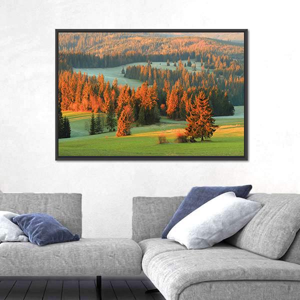 Spring Green Valley In Morning Canvas Wall Art-3 Horizontal-Gallery Wrap-25" x 16"-Tiaracle