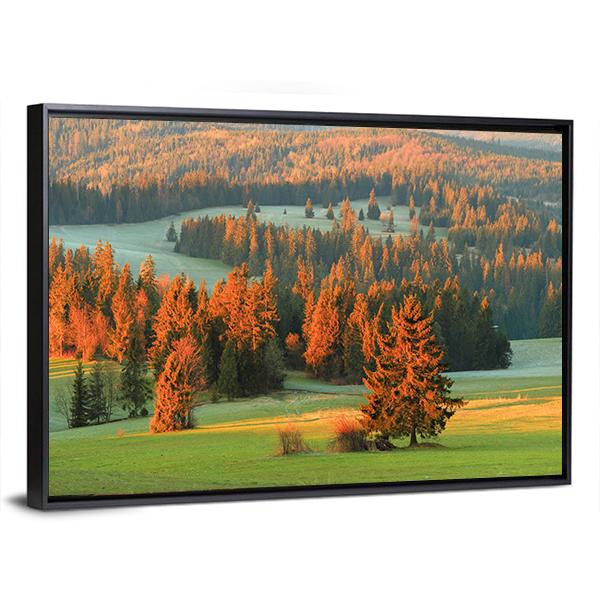 Spring Green Valley In Morning Canvas Wall Art-5 Horizontal-Gallery Wrap-22" x 12"-Tiaracle