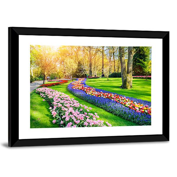 Spring Landscape With Multicolor Tulips Canvas Wall Art-5 Horizontal-Gallery Wrap-22" x 12"-Tiaracle