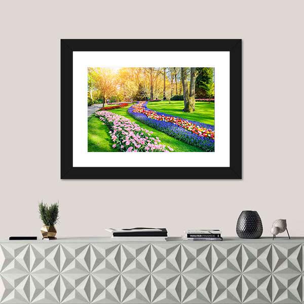 Spring Landscape With Multicolor Tulips Canvas Wall Art-5 Horizontal-Gallery Wrap-22" x 12"-Tiaracle