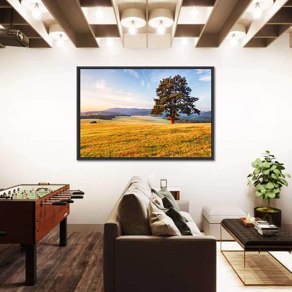 Spring Landscape With Tree And Sun Canvas Wall Art-3 Horizontal-Gallery Wrap-25" x 16"-Tiaracle