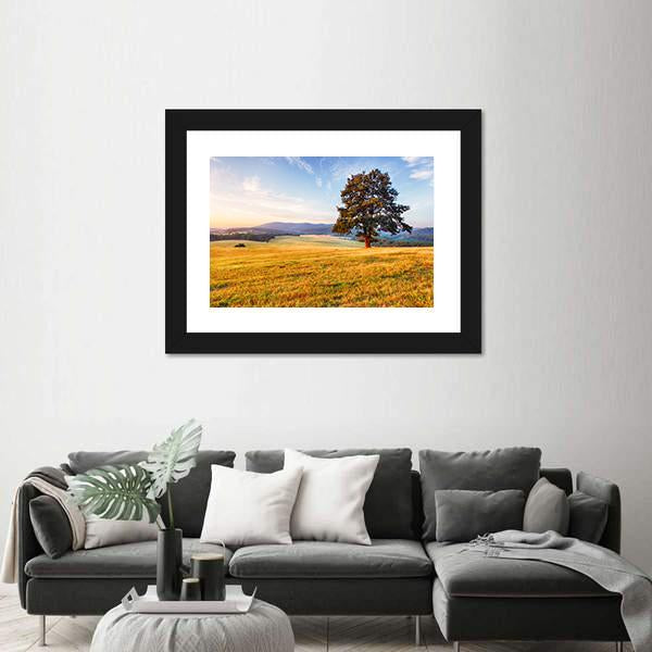 Spring Landscape With Tree And Sun Canvas Wall Art-3 Horizontal-Gallery Wrap-25" x 16"-Tiaracle