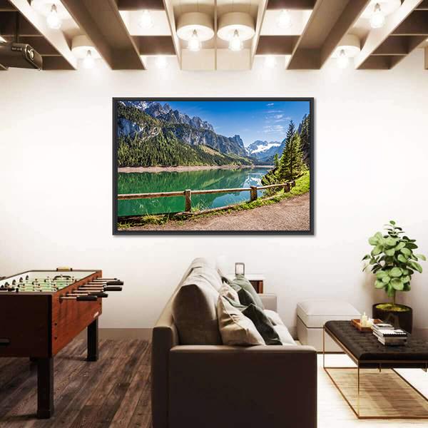 Spring Sunrise At Gosausee Lake Canvas Wall Art-1 Piece-Floating Frame-24" x 16"-Tiaracle