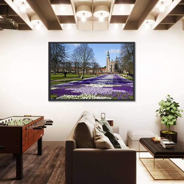 Springtime Rosenborg Castle In Copenhagen Canvas Wall Art-1 Piece-Floating Frame-24" x 16"-Tiaracle