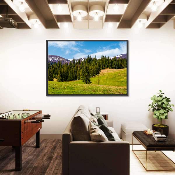 Spruce Forest On The Grassy Hills Canvas Wall Art-3 Horizontal-Gallery Wrap-25" x 16"-Tiaracle