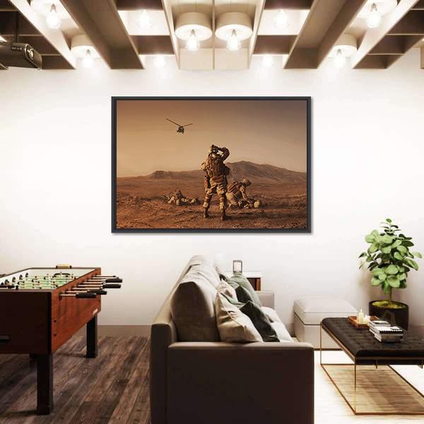 Squad Of US Marines Waiting For Medevac Bird Canvas Wall Art-1 Piece-Floating Frame-24" x 16"-Tiaracle