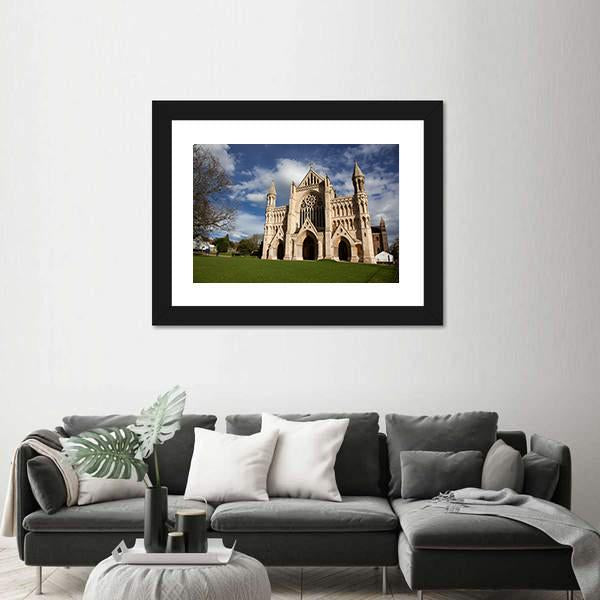 St Albans Cathedral On Sunny Day Canvas Wall Art-1 Piece-Framed Print-20" x 16"-Tiaracle