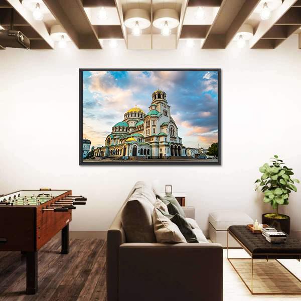 St Alexander Nevsky Cathedral With Clouds Canvas Wall Art-1 Piece-Floating Frame-24" x 16"-Tiaracle