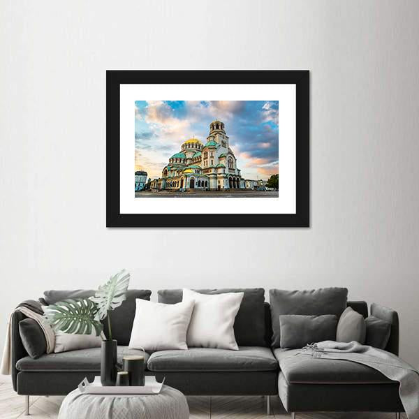 St Alexander Nevsky Cathedral With Clouds Canvas Wall Art-1 Piece-Framed Print-20" x 16"-Tiaracle