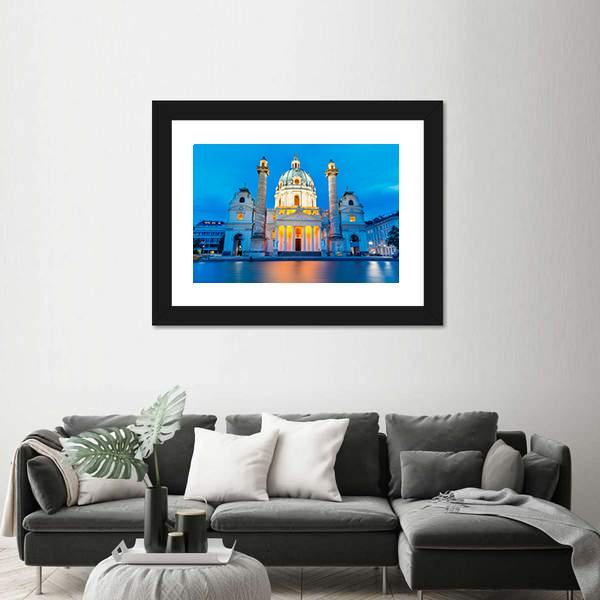 St Charles Church Canvas Wall Art-1 Piece-Framed Print-20" x 16"-Tiaracle