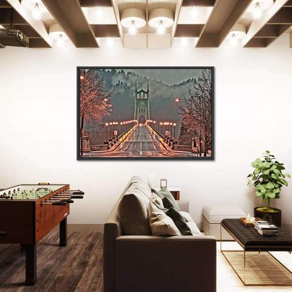 St Johns Bridge Canvas Wall Art-1 Piece-Floating Frame-24" x 16"-Tiaracle