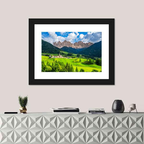 St Magdalena Village With Odle Dolomites Canvas Wall Art-1 Piece-Framed Print-20" x 16"-Tiaracle