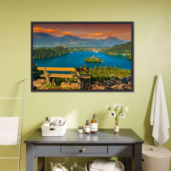 St Mary's Church In Lake Bled Canvas Wall Art-1 Piece-Floating Frame-24" x 16"-Tiaracle
