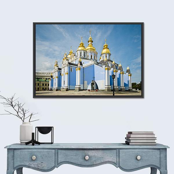 St. Michaels Golden-Domed Monastery In Kiev Canvas Wall Art-1 Piece-Floating Frame-36" x 24"-Tiaracle