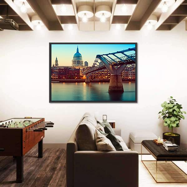 St Paul's Cathedral And Millennium Bridge Canvas Wall Art-5 Horizontal-Gallery Wrap-22" x 12"-Tiaracle