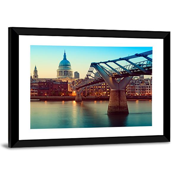St Paul's Cathedral And Millennium Bridge Canvas Wall Art-5 Horizontal-Gallery Wrap-22" x 12"-Tiaracle