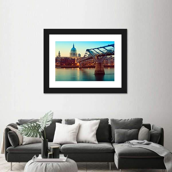 St Paul's Cathedral And Millennium Bridge Canvas Wall Art-5 Horizontal-Gallery Wrap-22" x 12"-Tiaracle