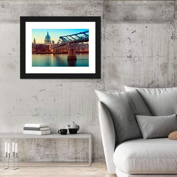 St Paul's Cathedral And Millennium Bridge Canvas Wall Art-5 Horizontal-Gallery Wrap-22" x 12"-Tiaracle