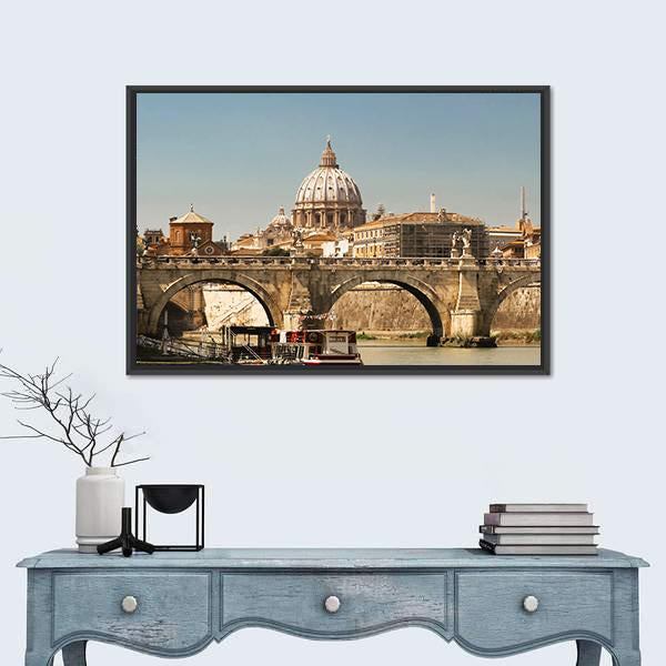 St Peter Basilica Rome Canvas Wall Art-1 Piece-Floating Frame-36" x 24"-Tiaracle