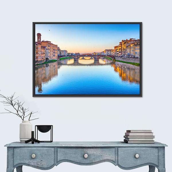 St Trinity Bridge In Florence Canvas Wall Art-1 Piece-Floating Frame-24" x 16"-Tiaracle
