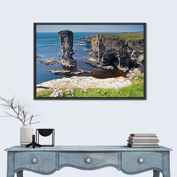 Stacks Of Yesnaby In Orkney Canvas Wall Art-1 Piece-Floating Frame-24" x 16"-Tiaracle