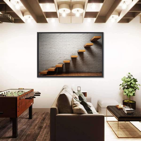 Stairs On Brick Wall Canvas Wall Art-1 Piece-Floating Frame-24" x 16"-Tiaracle