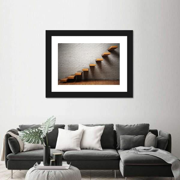 Stairs On Brick Wall Canvas Wall Art-1 Piece-Framed Print-20" x 16"-Tiaracle