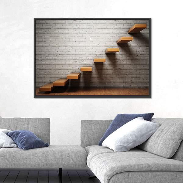Stairs On Brick Wall Canvas Wall Art-5 Horizontal-Gallery Wrap-22" x 12"-Tiaracle
