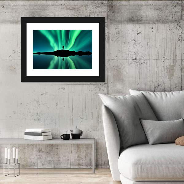Standing Man Against Aurora Borealis Canvas Wall Art-3 Horizontal-Gallery Wrap-25" x 16"-Tiaracle