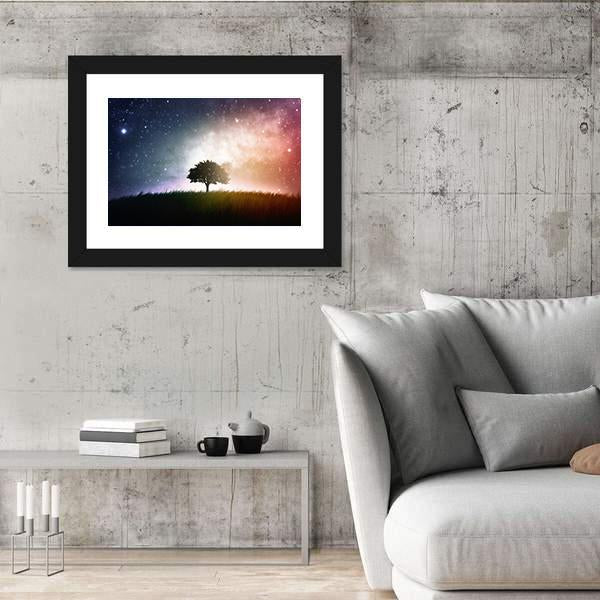 Star And Galaxies Behind The Tree Canvas Wall Art-3 Horizontal-Gallery Wrap-25" x 16"-Tiaracle