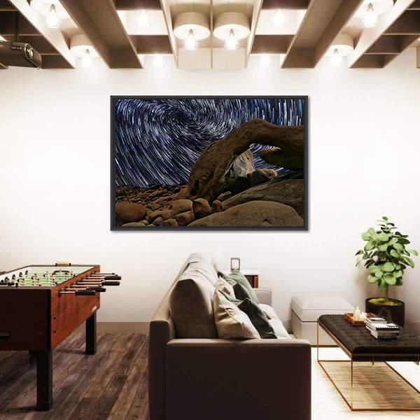 Star Trails In Joshua Tree National Park At The Arch Canvas Wall Art-1 Piece-Floating Frame-36" x 24"-Tiaracle