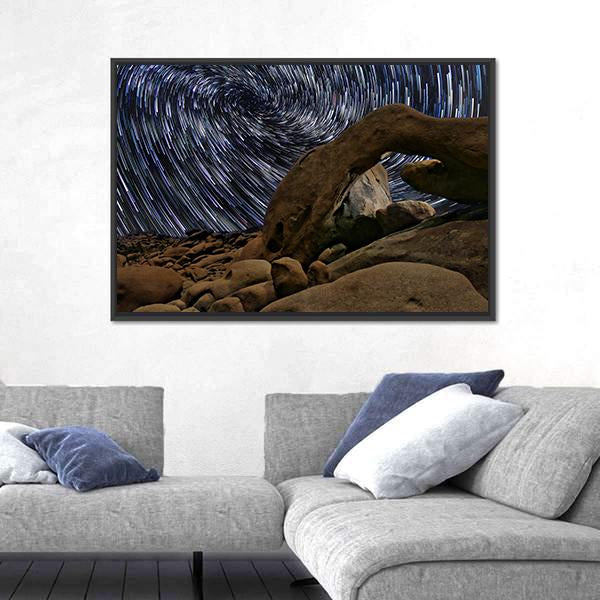 Star Trails In Joshua Tree National Park At The Arch Canvas Wall Art-5 Horizontal-Gallery Wrap-22" x 12"-Tiaracle