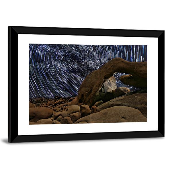 Star Trails In Joshua Tree National Park At The Arch Canvas Wall Art-5 Horizontal-Gallery Wrap-22" x 12"-Tiaracle