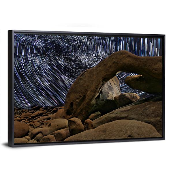 Star Trails In Joshua Tree National Park At The Arch Canvas Wall Art-5 Horizontal-Gallery Wrap-22" x 12"-Tiaracle