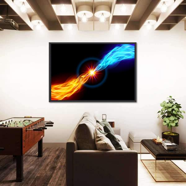 Star With Red And Blue Flame Canvas Wall Art-1 Piece-Floating Frame-36" x 24"-Tiaracle