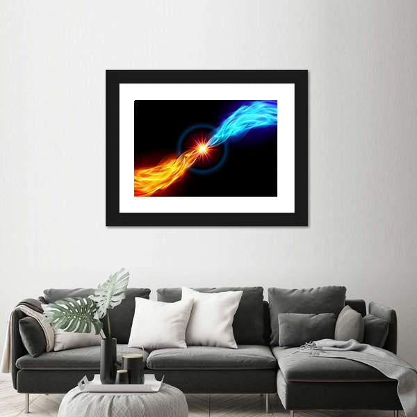 Star With Red And Blue Flame Canvas Wall Art-1 Piece-Framed Print-30" x 20"-Tiaracle