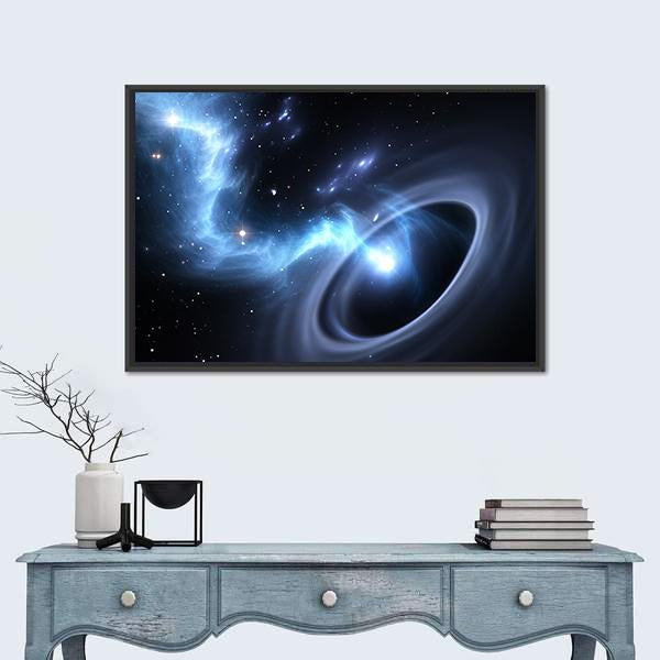 Stars And Material Falls Into A Black Hole Canvas Wall Art-1 Piece-Floating Frame-24" x 16"-Tiaracle