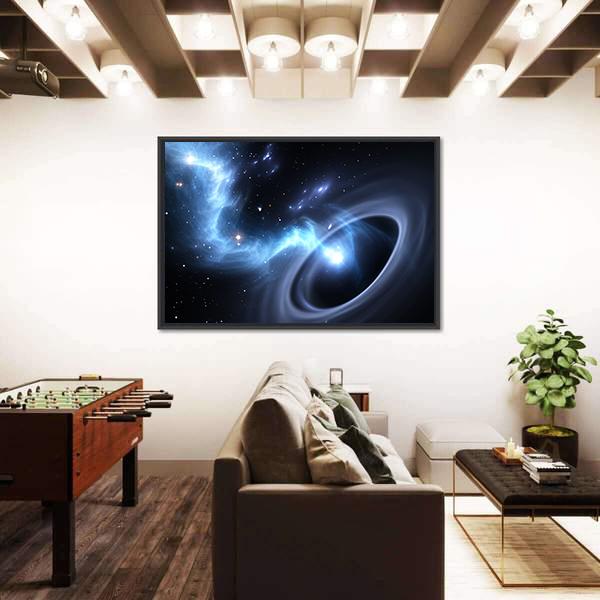 Stars And Material Falls Into A Black Hole Canvas Wall Art-3 Horizontal-Gallery Wrap-25" x 16"-Tiaracle