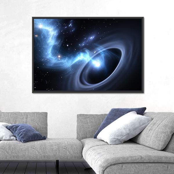 Stars And Material Falls Into A Black Hole Canvas Wall Art-3 Horizontal-Gallery Wrap-25" x 16"-Tiaracle