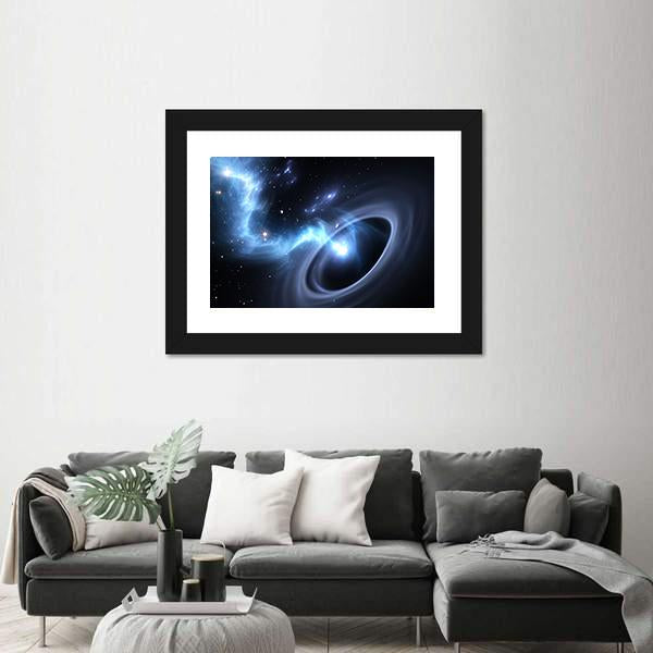 Stars And Material Falls Into A Black Hole Canvas Wall Art-3 Horizontal-Gallery Wrap-25" x 16"-Tiaracle