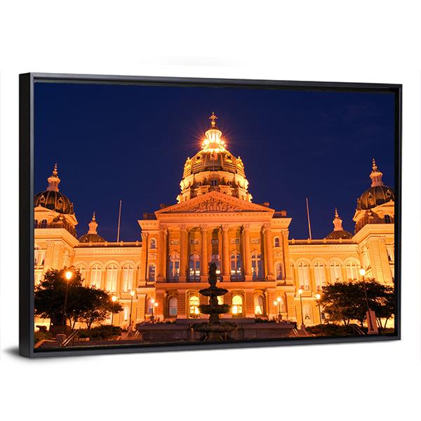 State Capitol At Night in Des Moines Canvas Wall Art-3 Horizontal-Gallery Wrap-25" x 16"-Tiaracle