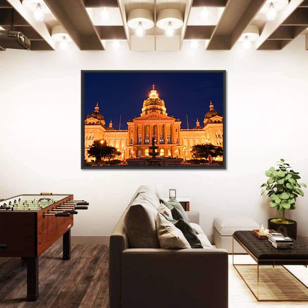 State Capitol At Night in Des Moines Canvas Wall Art-3 Horizontal-Gallery Wrap-25" x 16"-Tiaracle