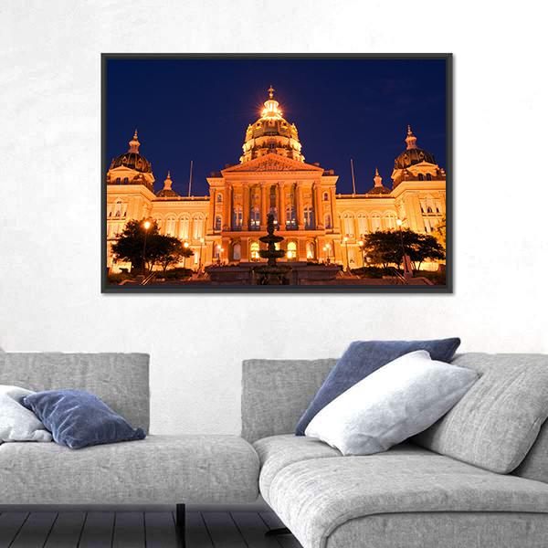 State Capitol At Night in Des Moines Canvas Wall Art-3 Horizontal-Gallery Wrap-25" x 16"-Tiaracle
