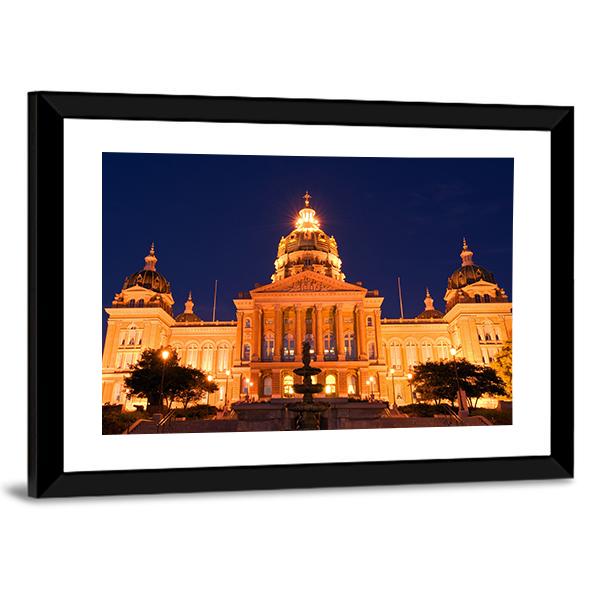 State Capitol At Night in Des Moines Canvas Wall Art-3 Horizontal-Gallery Wrap-25" x 16"-Tiaracle