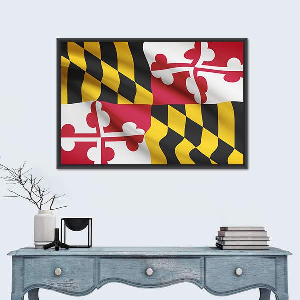 State Of Maryland Flag Canvas Wall Art-1 Piece-Floating Frame-24" x 16"-Tiaracle