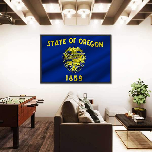 State Of Oregon Flag Canvas Wall Art-1 Piece-Floating Frame-24" x 16"-Tiaracle