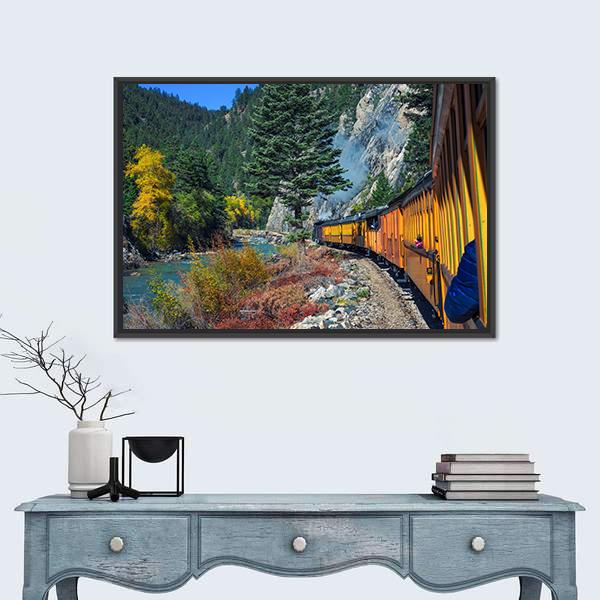 Steam Engine Train Travels In Colorado USA Canvas Wall Art-1 Piece-Floating Frame-24" x 16"-Tiaracle