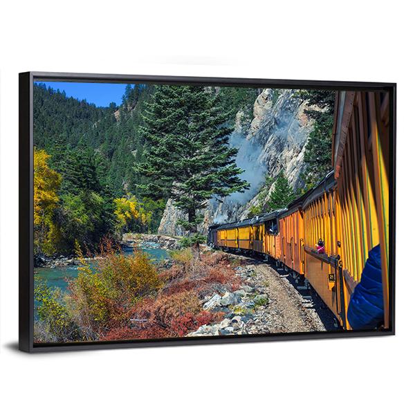 Steam Engine Train Travels In Colorado USA Canvas Wall Art-3 Horizontal-Gallery Wrap-25" x 16"-Tiaracle