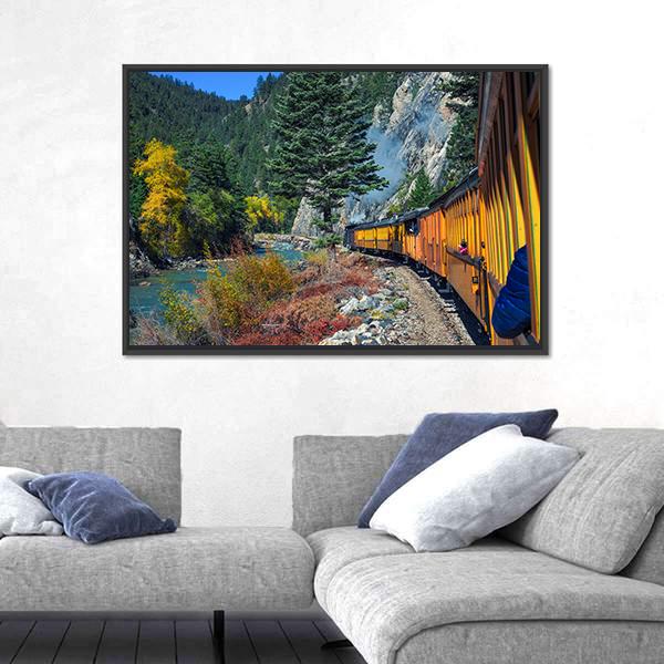 Steam Engine Train Travels In Colorado USA Canvas Wall Art-3 Horizontal-Gallery Wrap-25" x 16"-Tiaracle