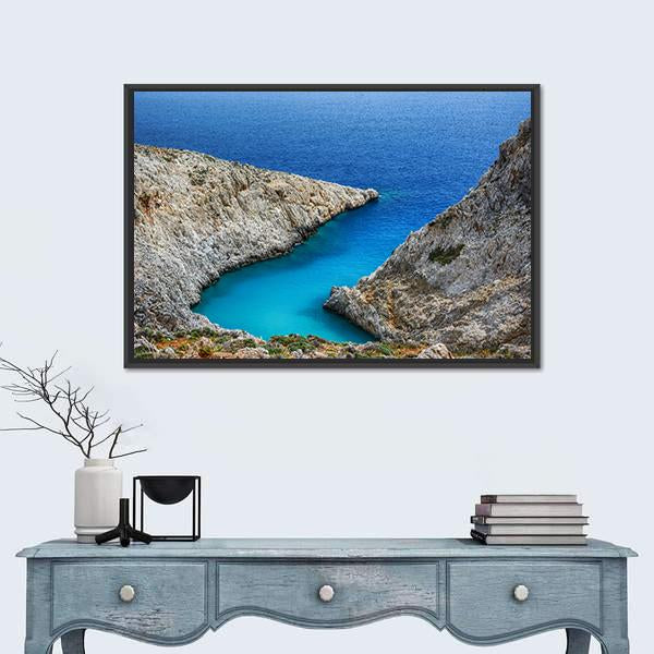 Stefanou Beach In Crete Island Greece Canvas Wall Art-1 Piece-Floating Frame-36" x 24"-Tiaracle
